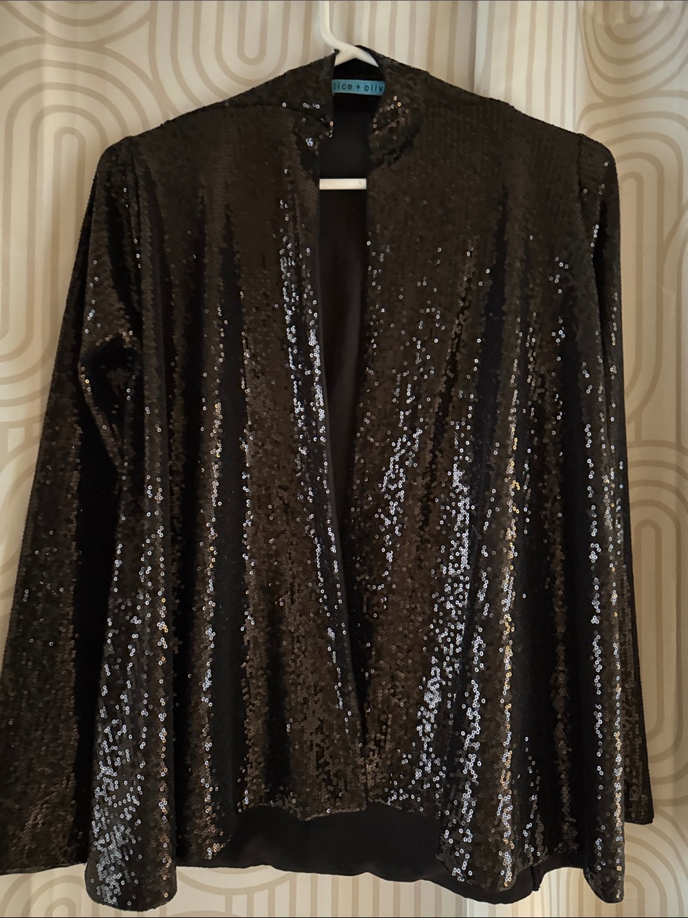 NWT alice + olivia sz XS Black Sequin Tulle Cascade Caridgan sparkle party $575